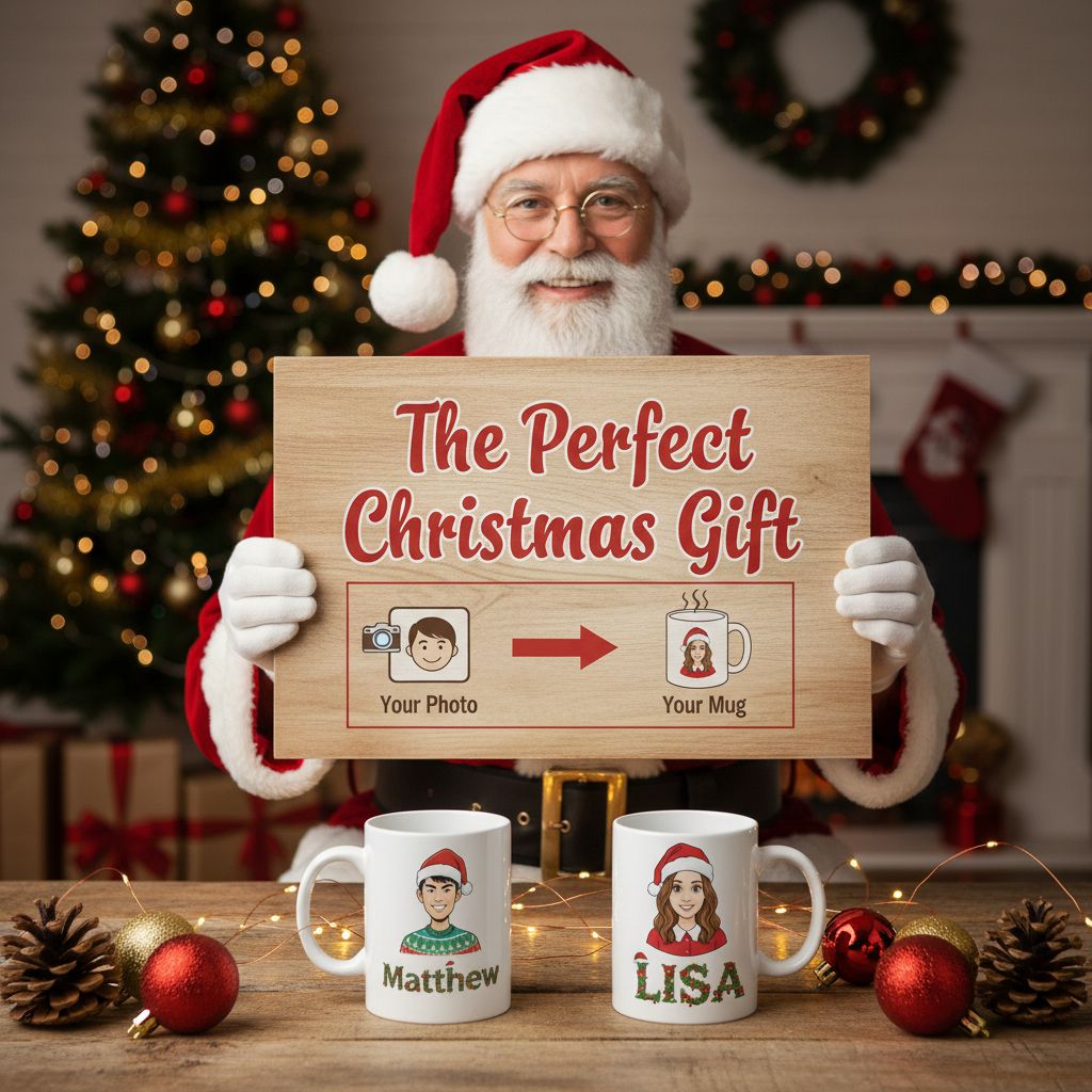 🎄 Personalized Christmas Cartoon Portrait Mug – Custom Holiday Gift