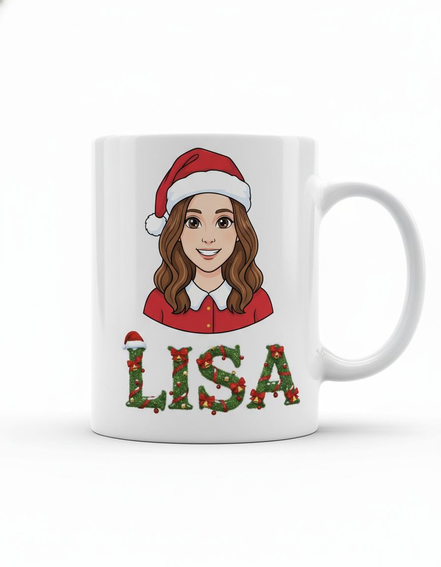 🎄 Personalized Christmas Cartoon Portrait Mug – Custom Holiday Gift