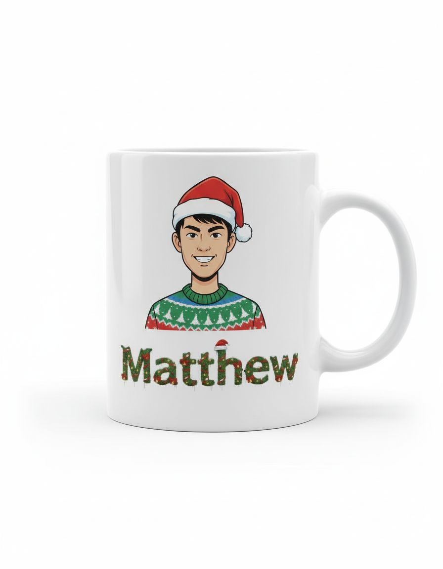 🎄 Personalized Christmas Cartoon Portrait Mug – Custom Holiday Gift